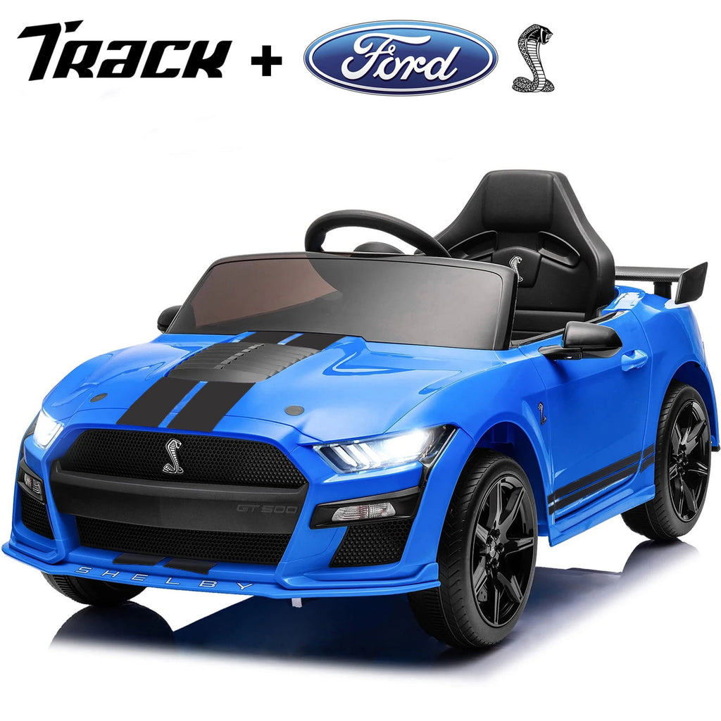 Track 7 12V Ride on Car, Licensed Ford Mustang Shelby GT500 Ride on Car with Remote Control, LED Lights, Music & Bluetooth, Electric Car for Boys Gilrs Age3+, Blue