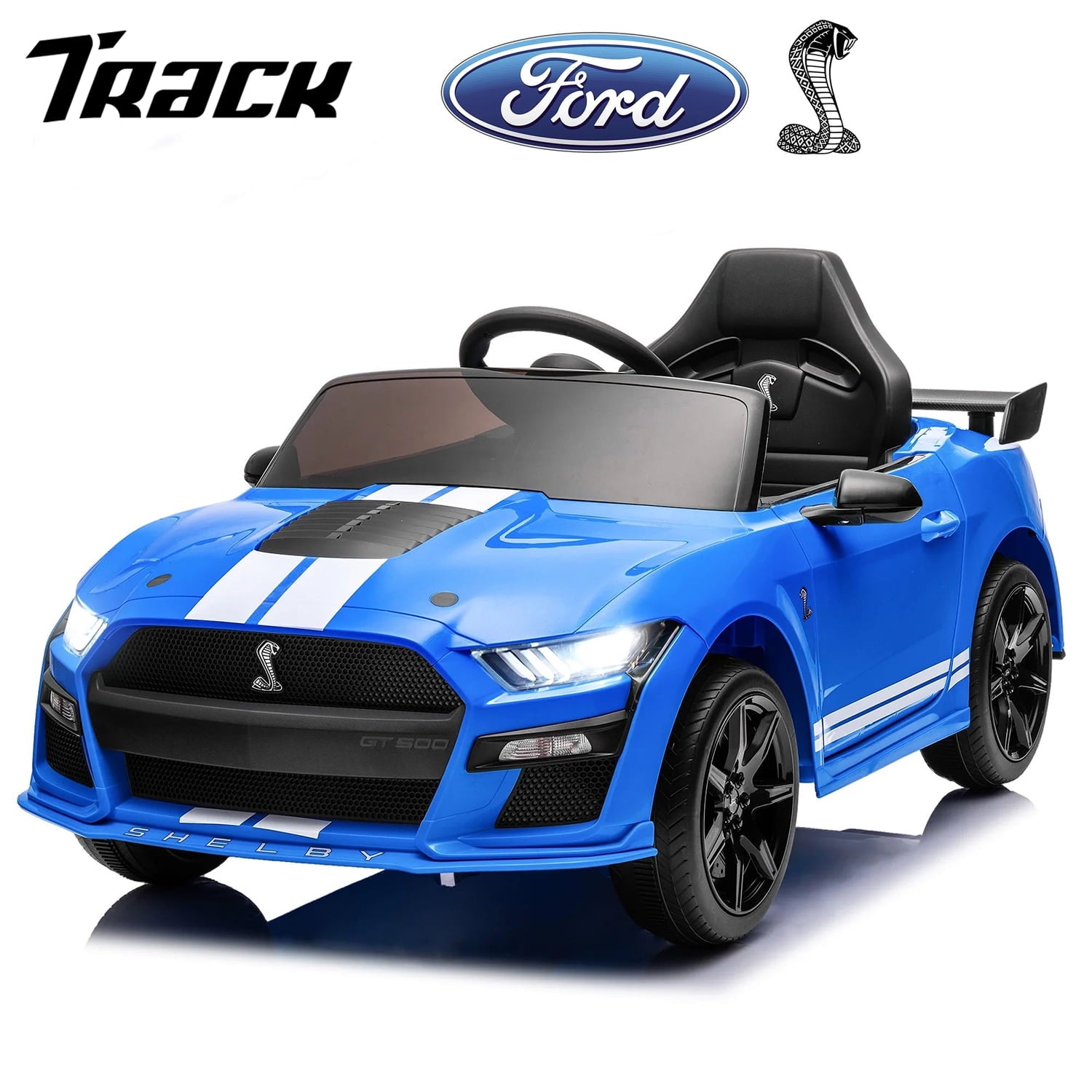 Track 7 12V Ride on Car, Licensed Ford Mustang Shelby GT500 Ride on Car with Remote Control, LED Lights, Music & Bluetooth, Electric Car for Boys Gilrs Age3+, Red