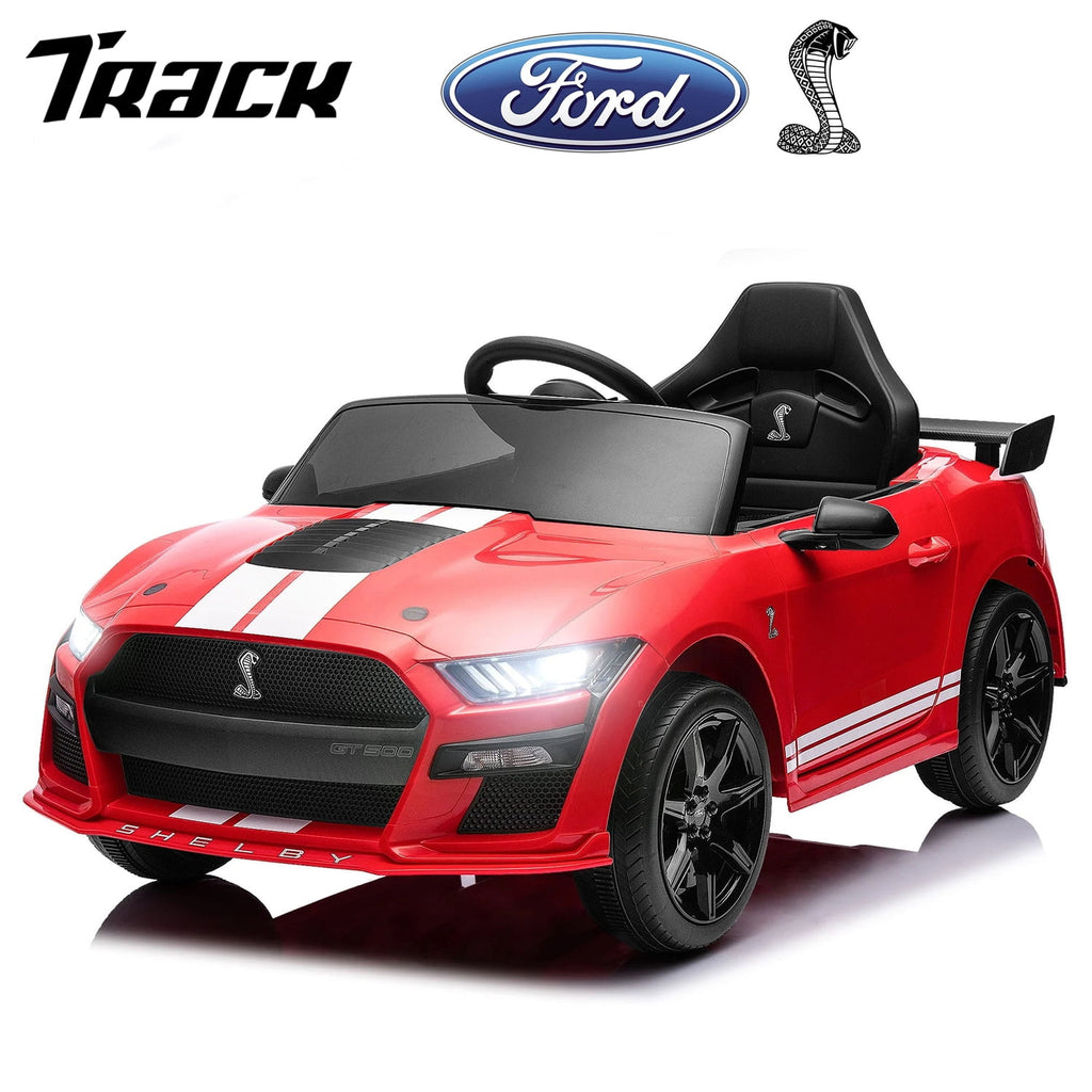 Track 7 12V Ride on Car, Licensed Ford Mustang Shelby GT500 Ride on Car with Remote Control, LED Lights, Music & Bluetooth, Electric Car for Boys Gilrs Age3+, Red