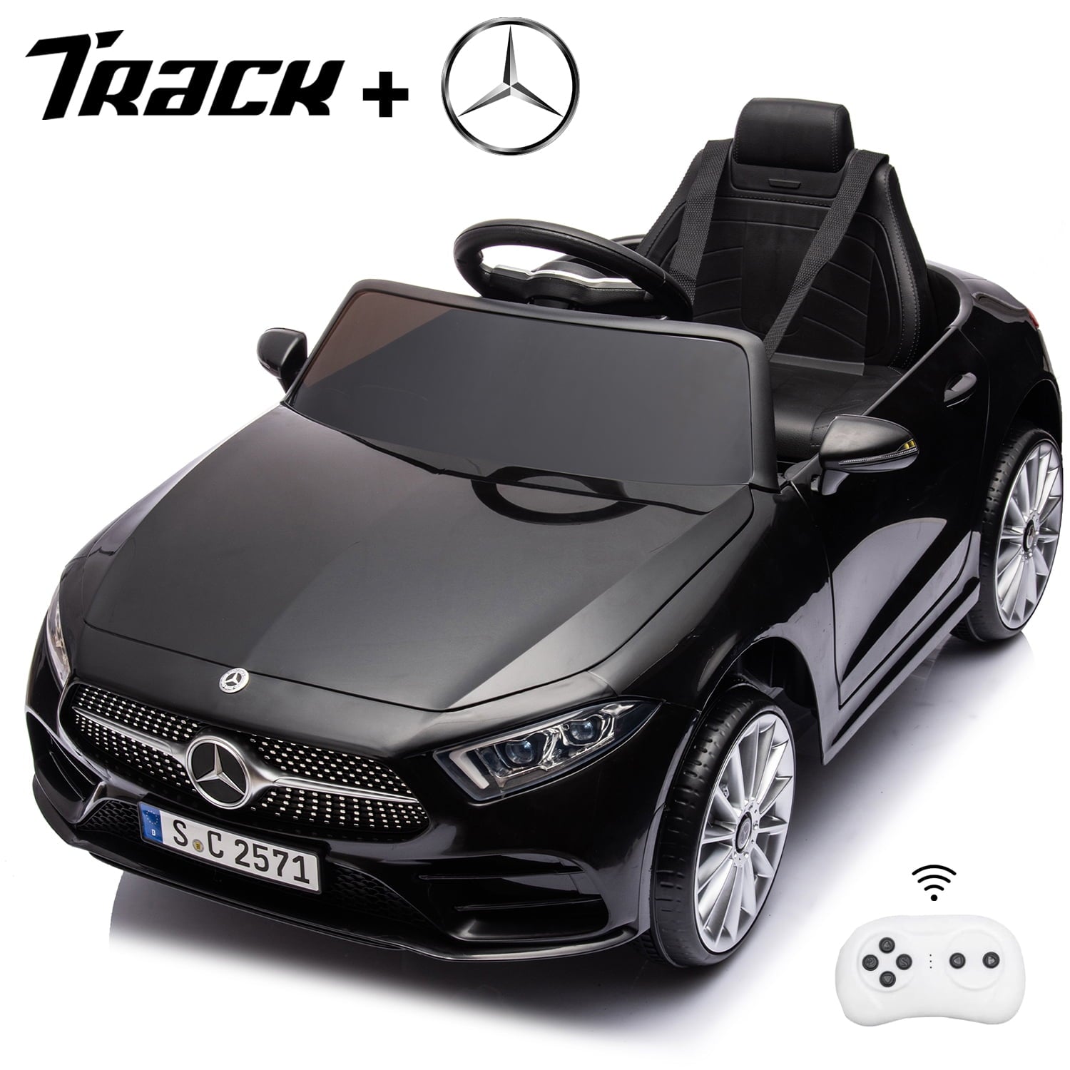 Track 7 12V Ride on Car, Licensed Mercedes-Benz CLS 350 Electric Car for Kids, Ride on Car with Remote Control, Music, Power Display, LED Lights, MP3, Kids Car for Age 3+, Pink