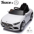 Track 7 12V Ride on Car, Licensed Mercedes-Benz CLS 350 Electric Car for Kids, Ride on Car with Remote Control, Music, Power Display, LED Lights, MP3, Kids Car for Age 3+, White