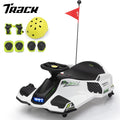 Track 7 12V Ride-On Drifting Car, Kids Electric Go Kart with Protector, Ride On Racing Car with 360° Spin, USB, LED Lights, Max Speed 5 mph, Age 8-12 Years, White