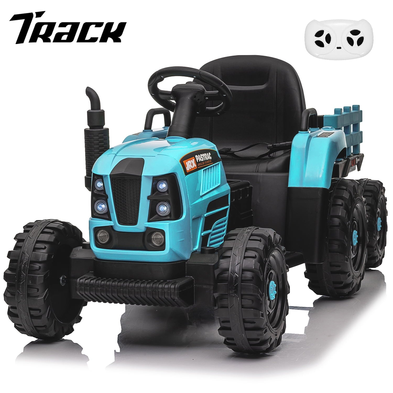Track 7 12V Ride on Tractor with Trailer, 3-Gear-Shift Ground Loader, Kids Ride on Car with Remote Control, Bluetooth, Music, LED Lights, Electric Car for Boys Girls, Light Green