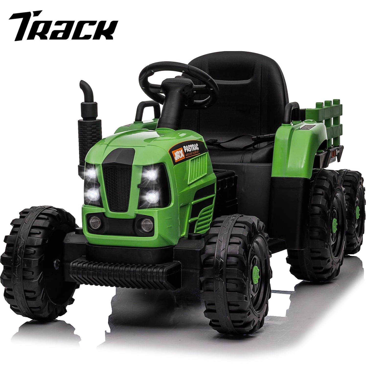 Track 7 12V Ride on Tractor with Trailer, 3-Gear-Shift Ground Loader, Kids Ride on Car with Remote Control, Bluetooth, Music, LED Lights, Electric Car for Boys Girls, Yellow