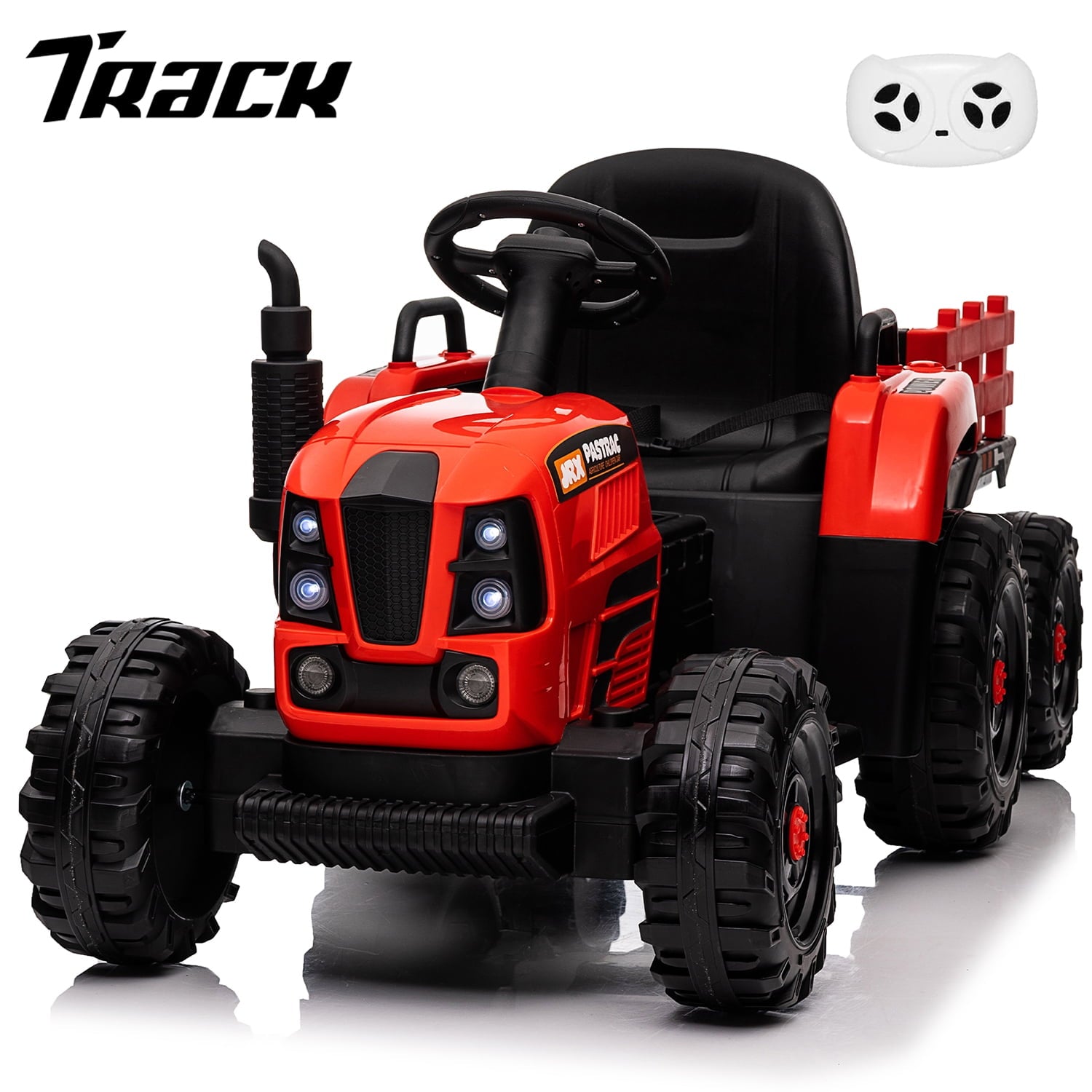 Track 7 12V Ride on Tractor with Trailer, 3-Gear-Shift Ground Loader, Kids Ride on Car with Remote Control, Bluetooth, Music, LED Lights, Electric Car for Boys Girls, Light Green