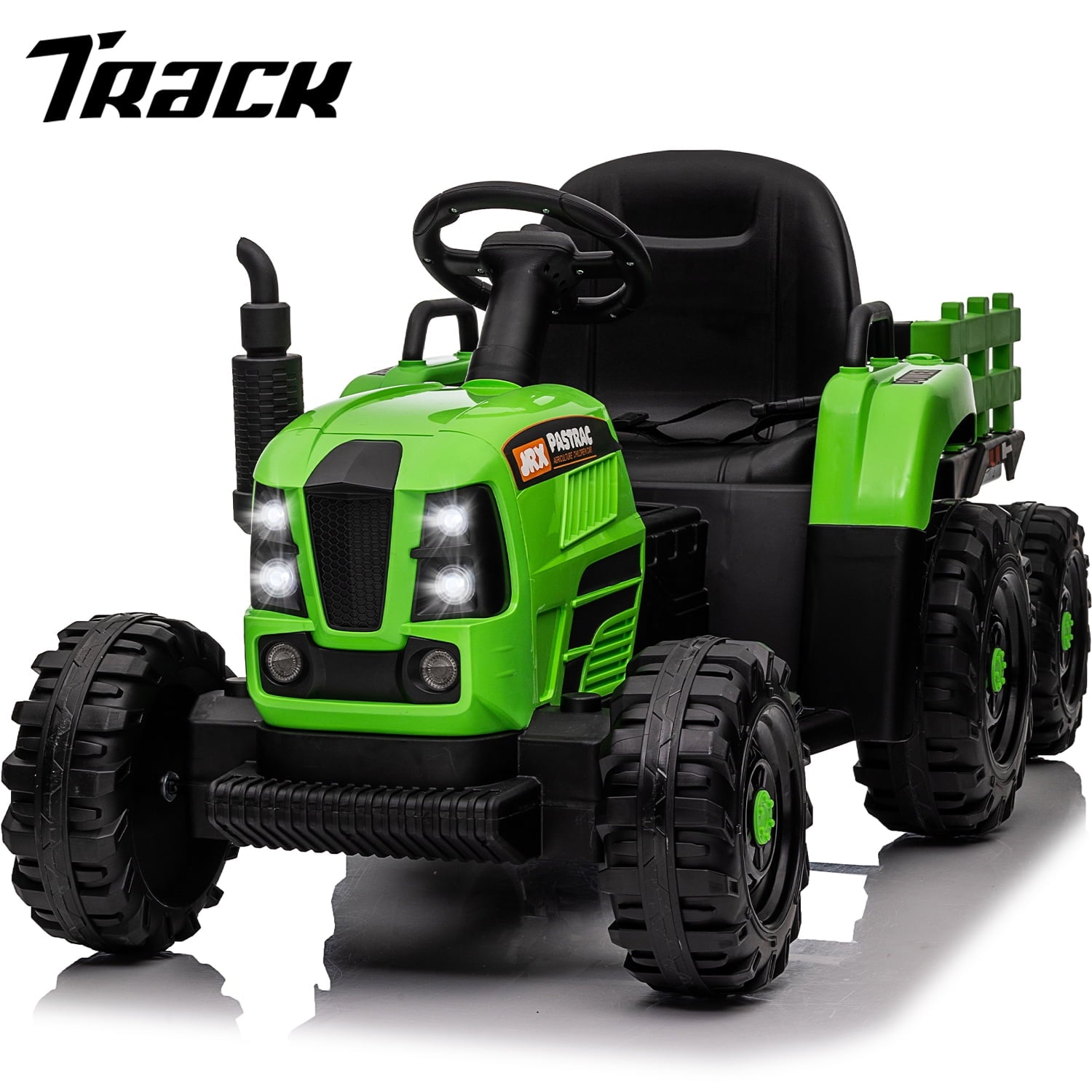 Track 7 12V Ride on Tractor with Trailer, 3-Gear-Shift Ground Loader, Kids Ride on Car with Remote Control, Bluetooth, Music, LED Lights, Electric Car for Boys Girls, Yellow