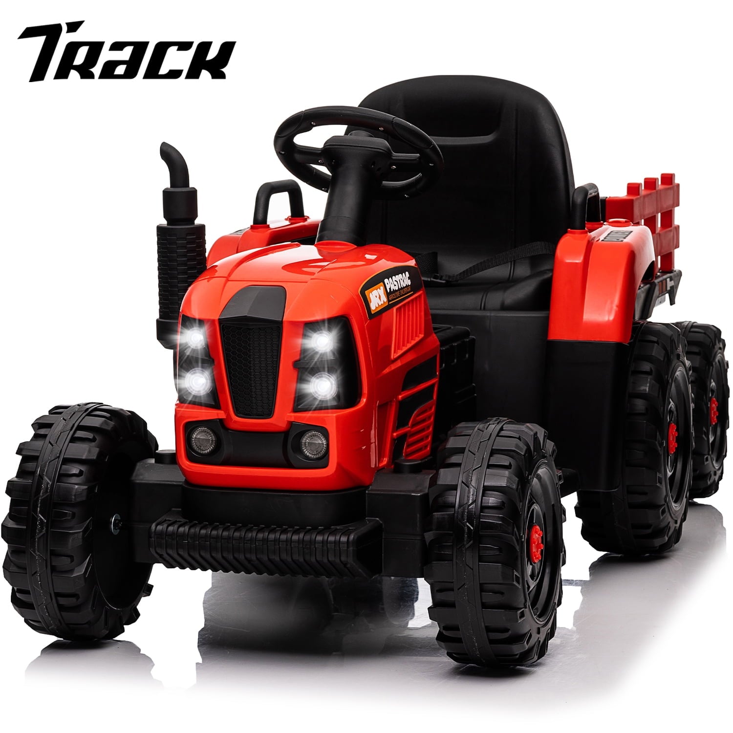 Track 7 12V Ride on Tractor with Trailer, 3-Gear-Shift Ground Loader, Kids Ride on Car with Remote Control, Bluetooth, Music, LED Lights, Electric Car for Boys Girls, Yellow