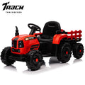 Track 7 12V Ride on Tractor with Trailer, 3-Gear-Shift Ground Loader, Kids Ride on Car with Remote Control, Bluetooth, Music, LED Lights, Electric Car for Boys Girls, Red