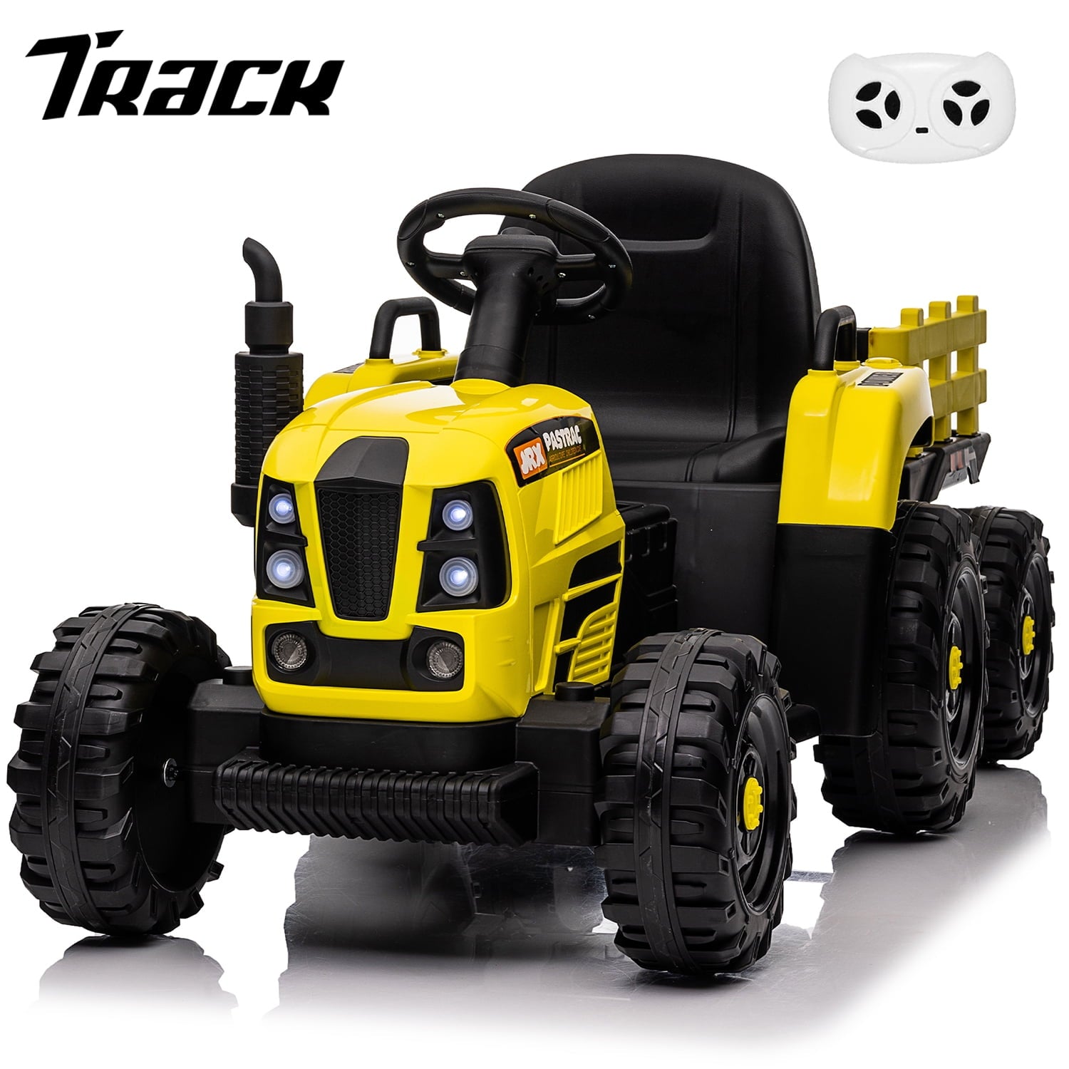 Track 7 12V Ride on Tractor with Trailer, 3-Gear-Shift Ground Loader, Kids Ride on Car with Remote Control, Bluetooth, Music, LED Lights, Electric Car for Boys Girls, Light Green