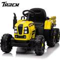 Track 7 12V Ride on Tractor with Trailer, 3-Gear-Shift Ground Loader, Kids Ride on Car with Remote Control, Bluetooth, Music, LED Lights, Electric Car for Boys Girls, Yellow