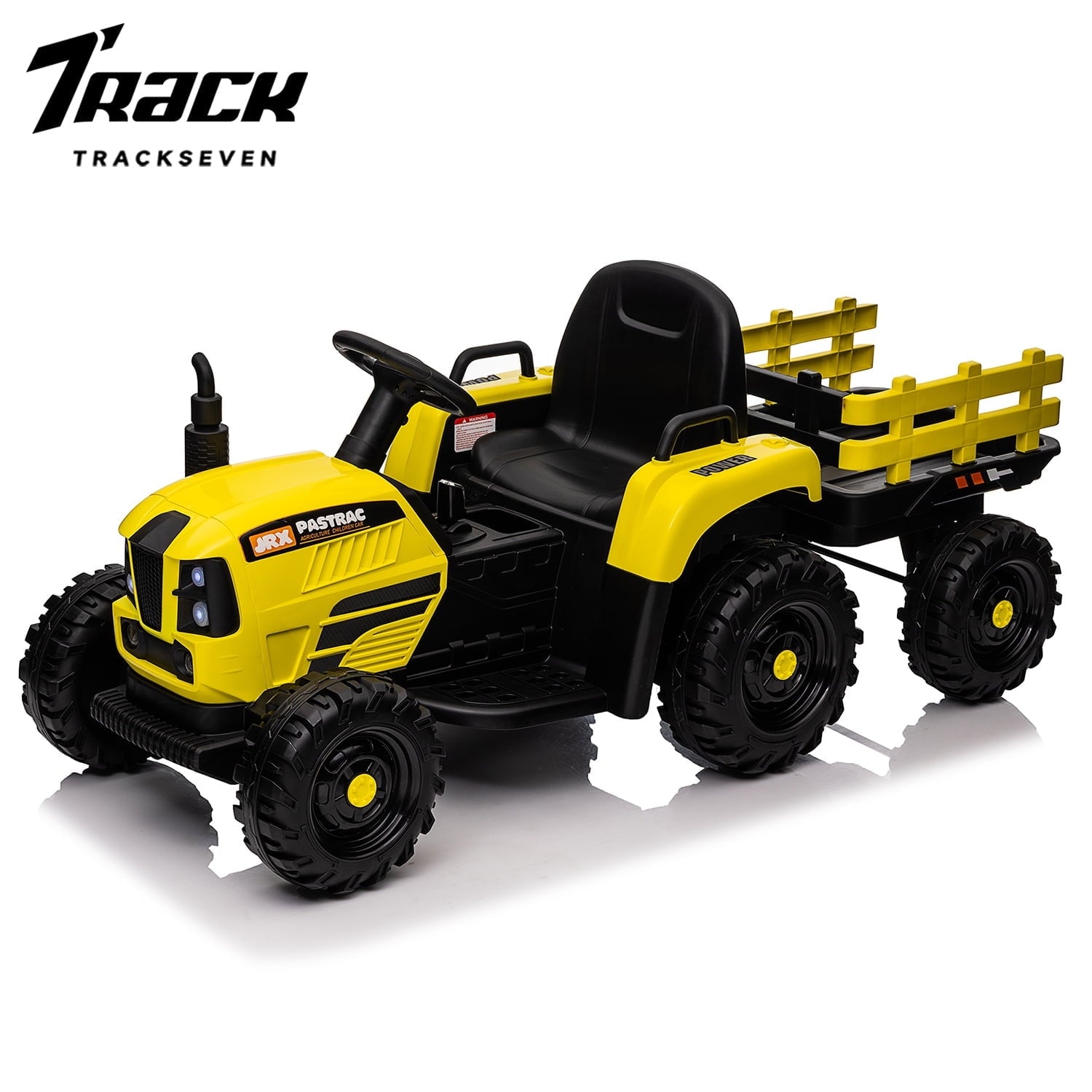 Track 7 12V Ride on Tractor with Trailer, 3-Gear-Shift Ground Loader, Kids Ride on Car with Remote Control, Bluetooth, Music, LED Lights, Electric Car for Boys Girls, Red