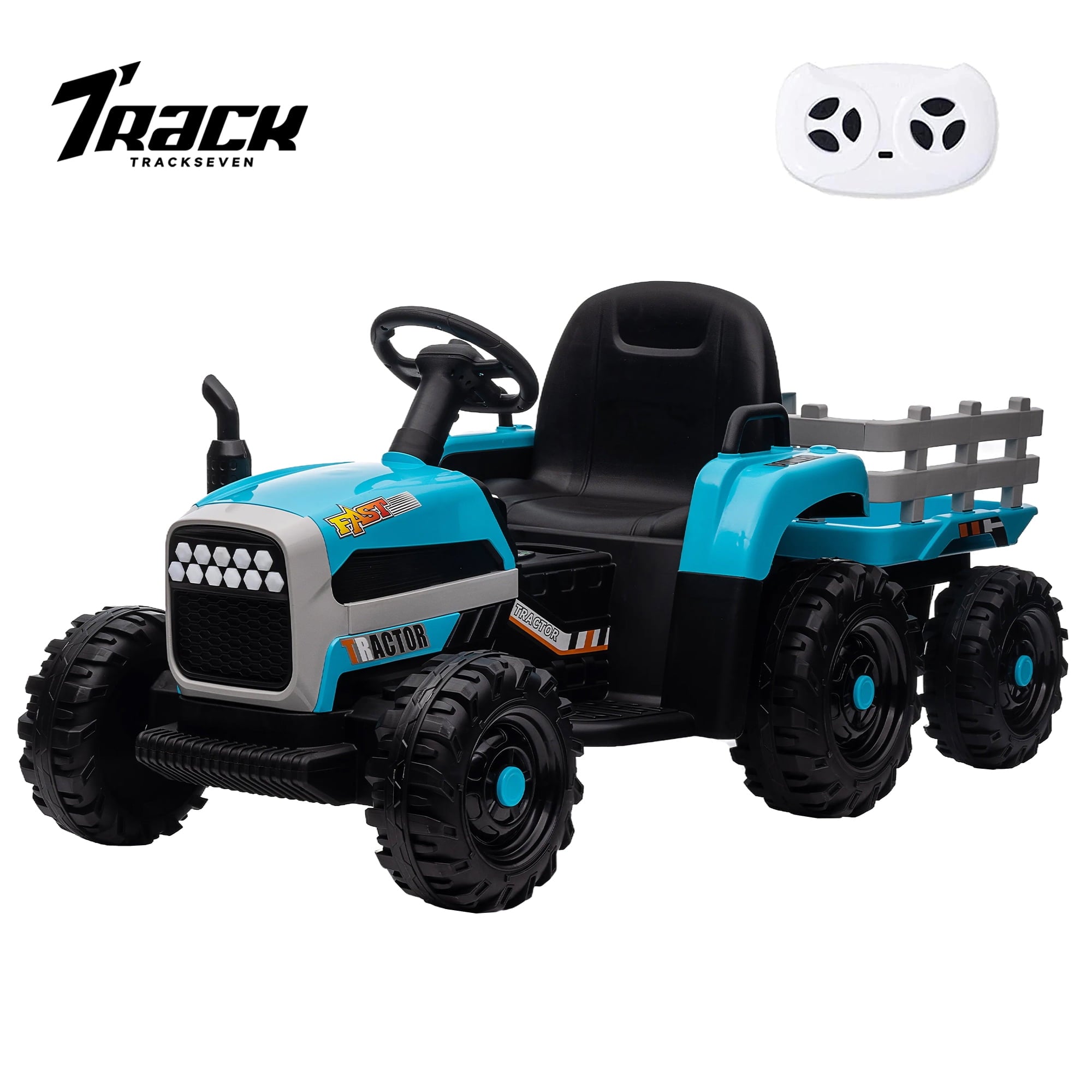 Track 7 12V Ride on Tractor with Trailer, Kids Electric Car with Remote Control, Bluetooth, MP3, LED Lights, 3-Gear-Shift Ground Loader, Ride on Car for Boys Girls, Rose Red
