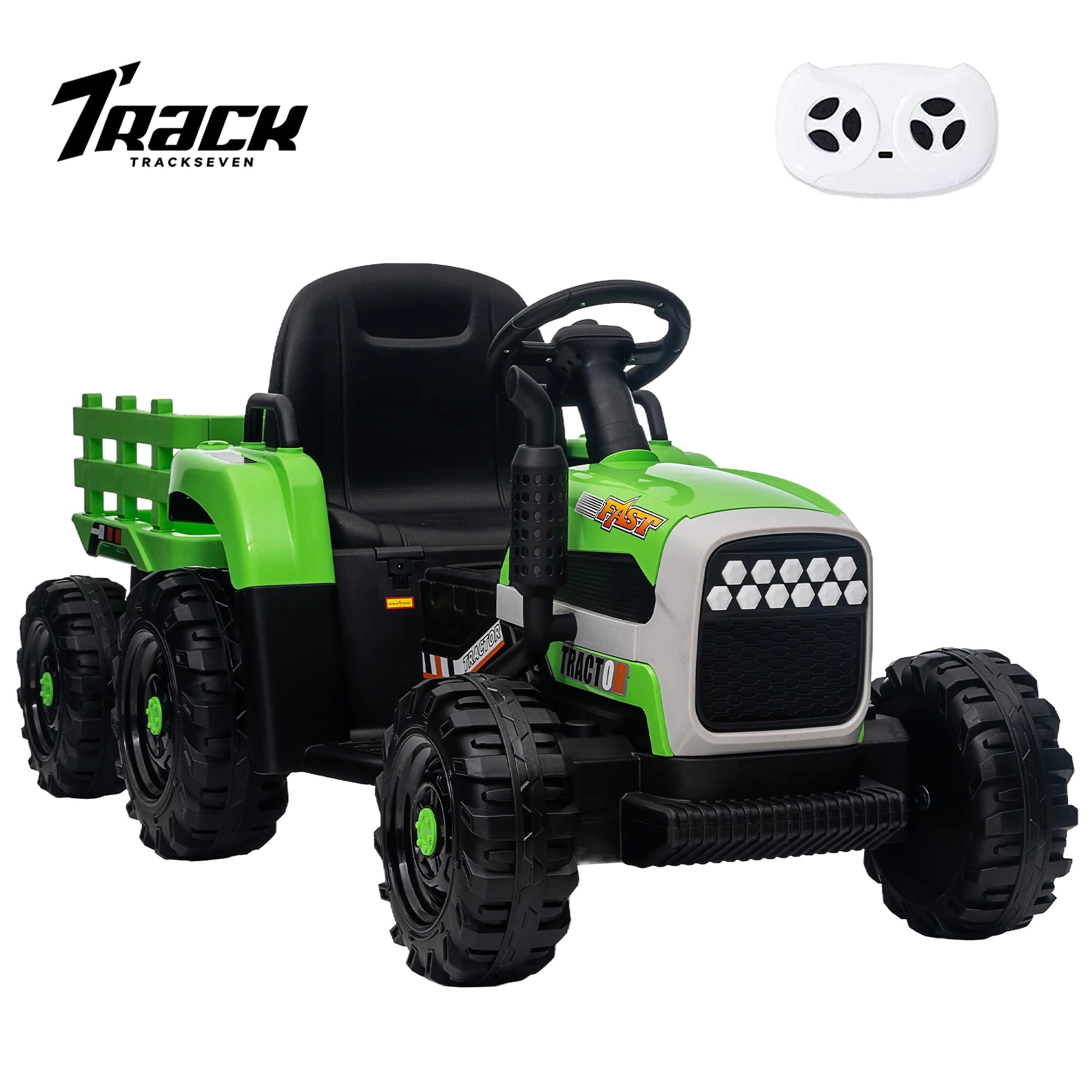 Track 7 12V Ride on Tractor with Trailer, Kids Electric Car with Remote Control, Bluetooth, MP3, LED Lights, 3-Gear-Shift Ground Loader, Ride on Car for Boys Girls, Rose Red