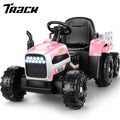 Track 7 12V Ride on Tractor with Trailer, Kids Electric Car with Remote Control, Bluetooth, MP3, LED Lights, 3-Gear-Shift Ground Loader, Ride on Car for Boys Girls, Pink