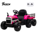 Track 7 12V Ride on Tractor with Trailer, Kids Electric Car with Remote Control, Bluetooth, MP3, LED Lights, 3-Gear-Shift Ground Loader, Ride on Car for Boys Girls, Pink