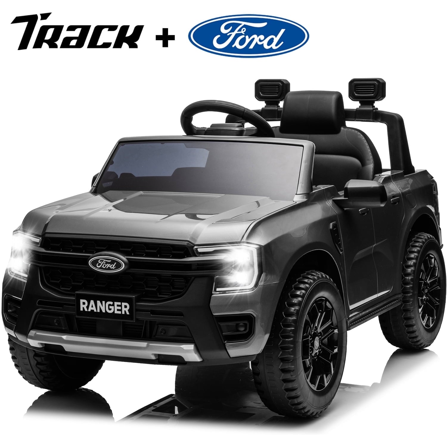 Track 7 12V Kids Ride on Car, Licensed Ford Ranger Electric Car with Remote Control, Music Player, LED Lights, Bluetooth, 12V Ride on Truck Car for Boys Girls Age 3+, Yellow