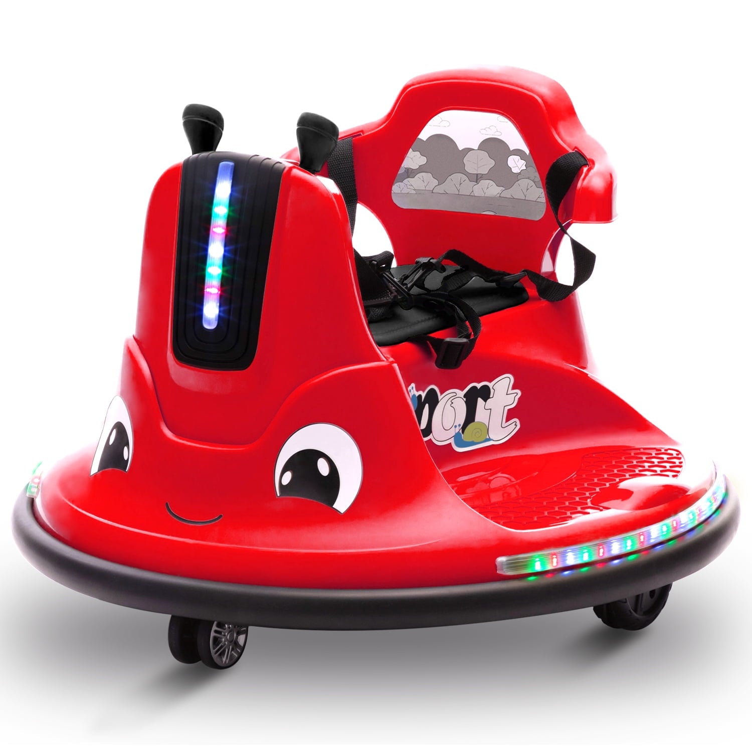 Track 7 12V Ride on Bumper Car, 360 Spin Electric Car for Boys Girls, Remote Control, Lights, Music, Ride on car, Red