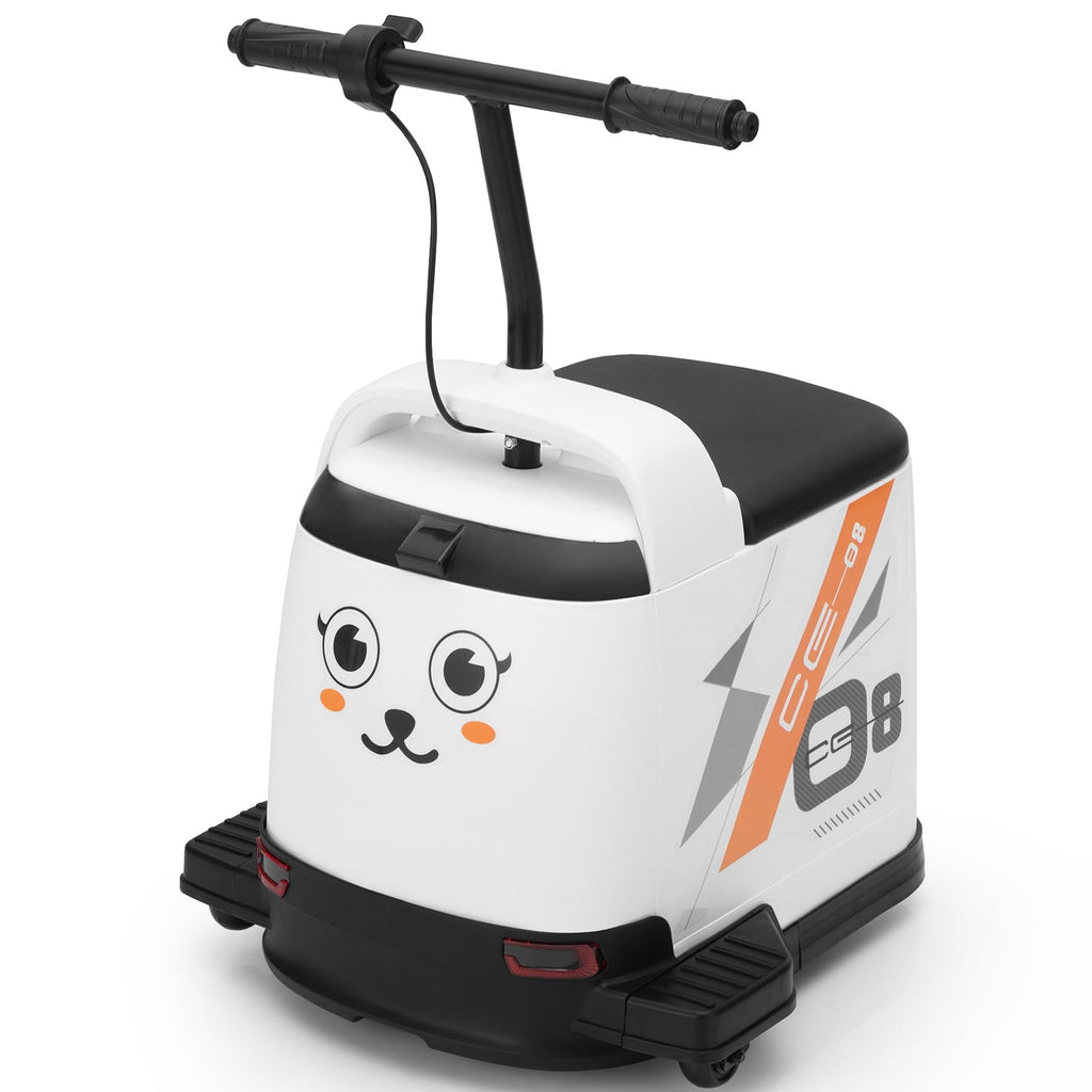 Track 7 12V Ride on Car, Kids Ride on Box, Electric Box Car with High-Low Speeds, Variable Speed Throttle, MP3, USB, Storage, Max Speed 5mph, White