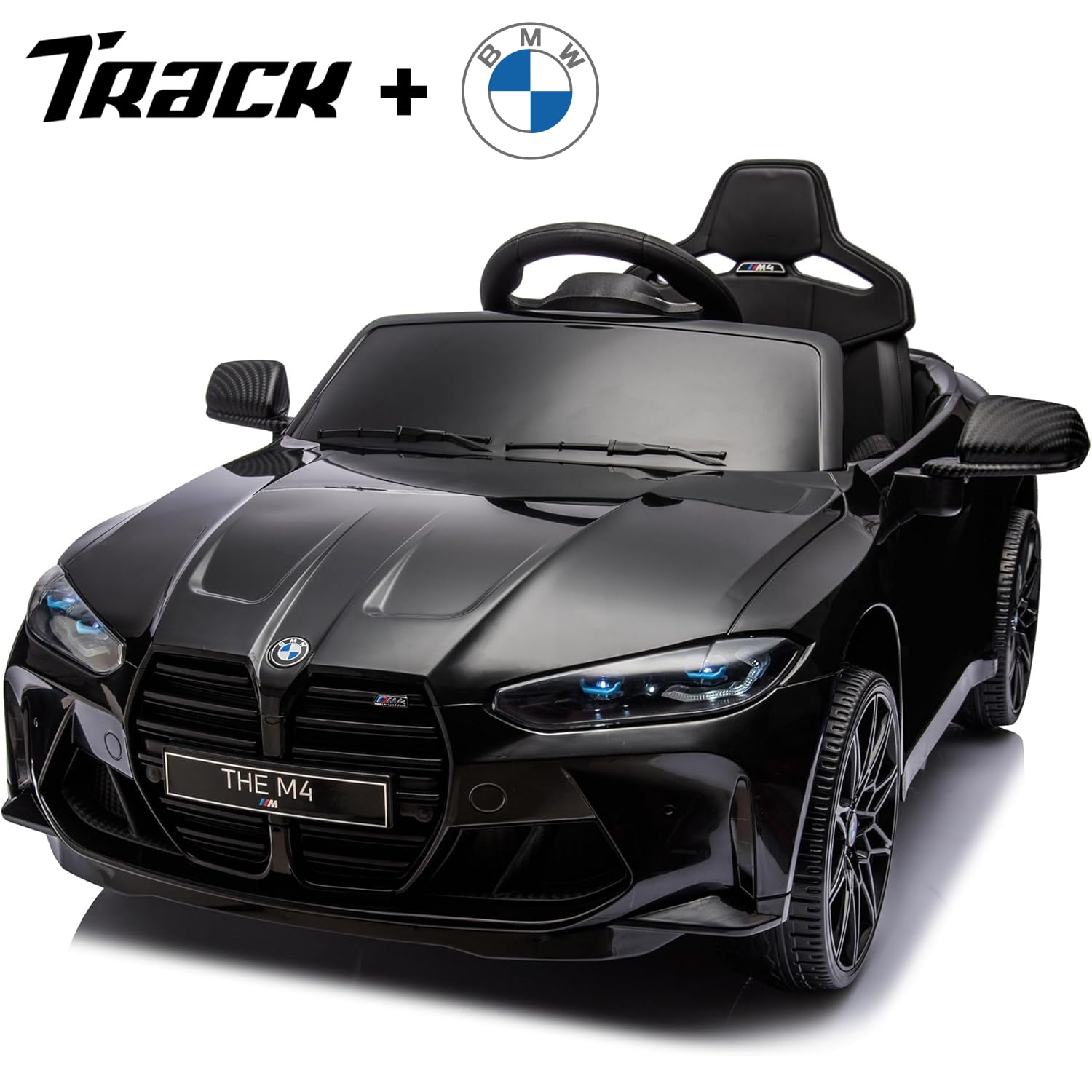 Track 7 12V Ride on Car, Licensed BMW M4 Electric Car, Kids Ride on Car with Remote Control, Bluetooth, Lights, Portable Handle, Red