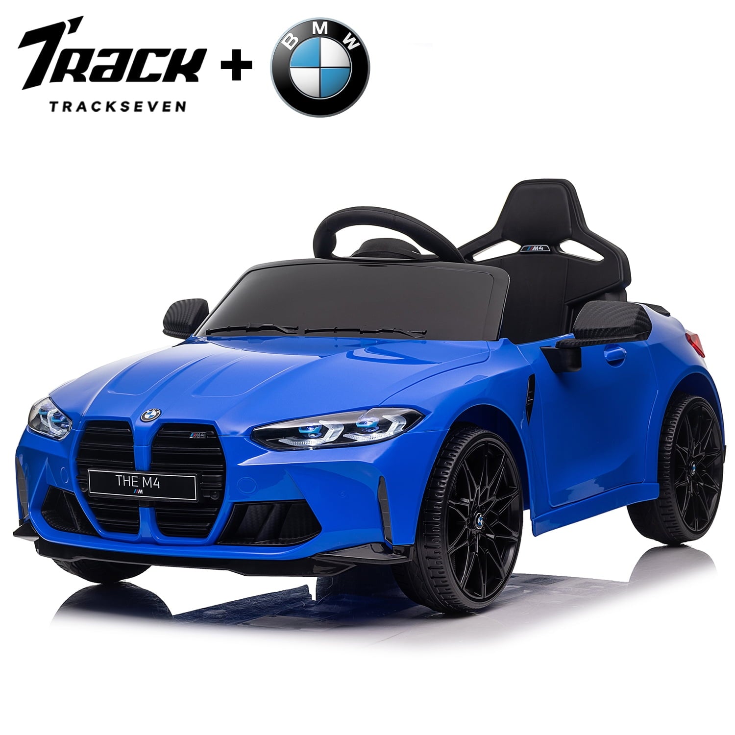 Track 7 12V Ride on Car, Licensed BMW M4 Electric Car, Kids Ride on Car with Remote Control, Bluetooth, Lights, Portable Handle, Black
