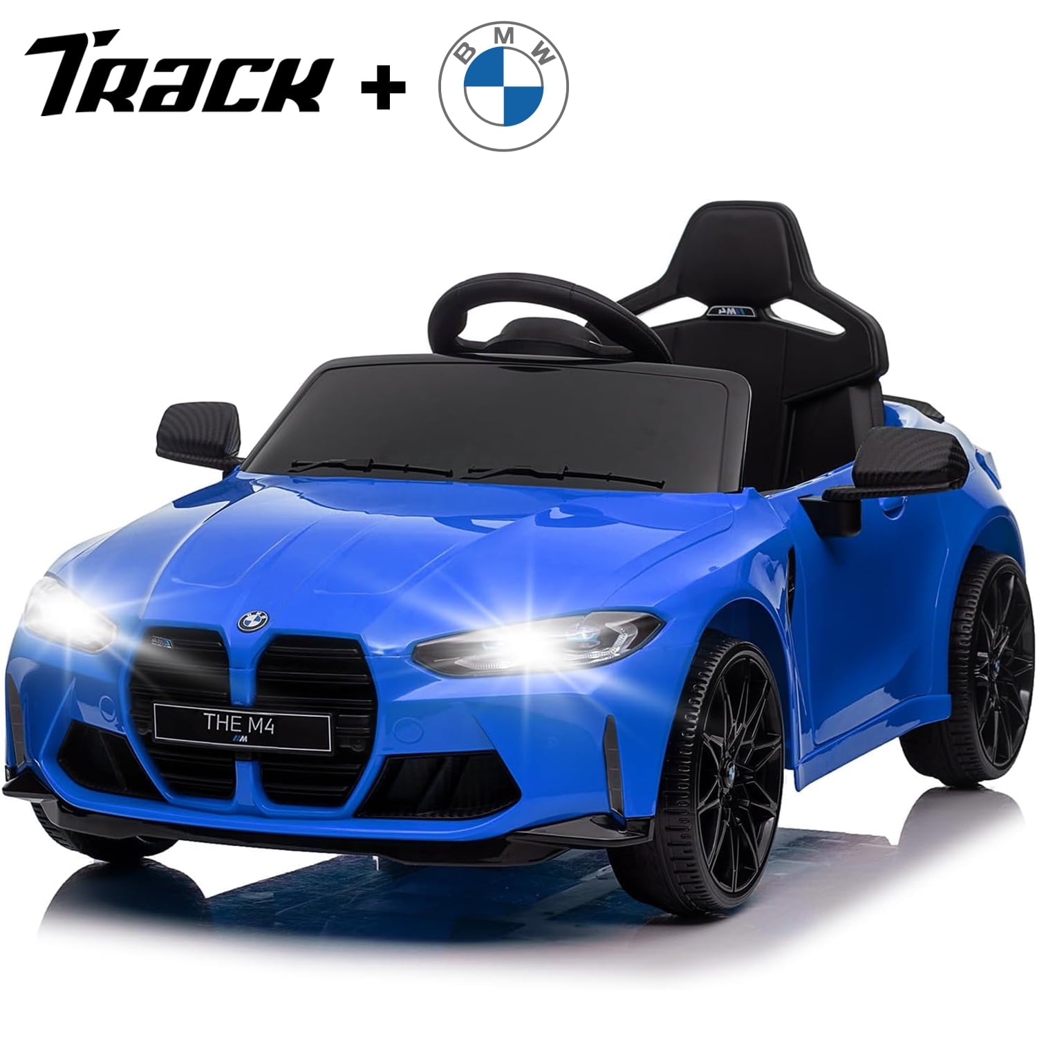 Track 7 12V Ride on Car, Licensed BMW M4 Electric Car, Kids Ride on Car with Remote Control, Bluetooth, Lights, Portable Handle, Red