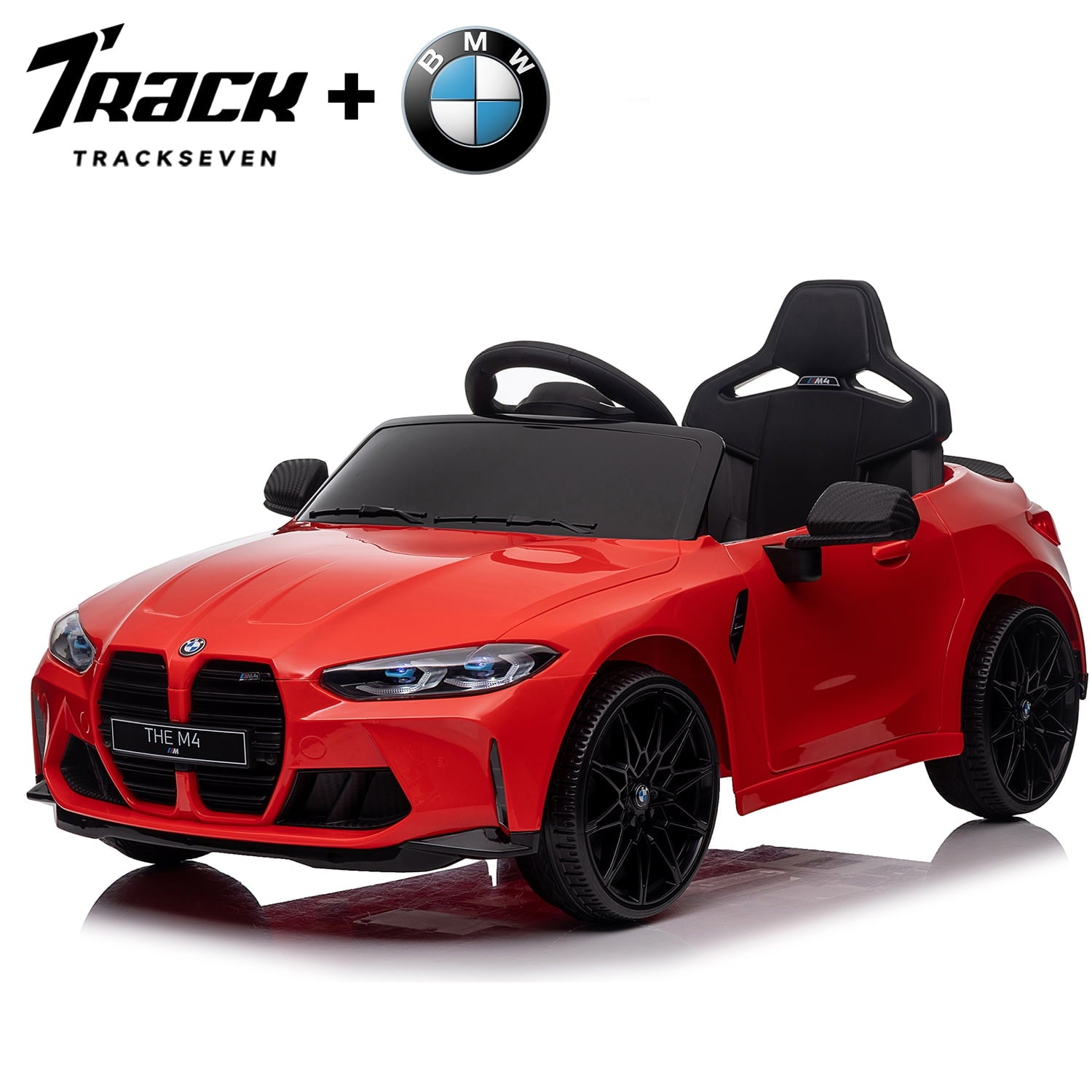 Track 7 12V Ride on Car, Licensed BMW M4 Electric Car, Kids Ride on Car with Remote Control, Bluetooth, Lights, Portable Handle, Blue