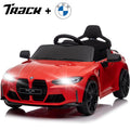 Track 7 12V Ride on Car, Licensed BMW M4 Electric Car, Kids Ride on Car with Remote Control, Bluetooth, Lights, Portable Handle, Red
