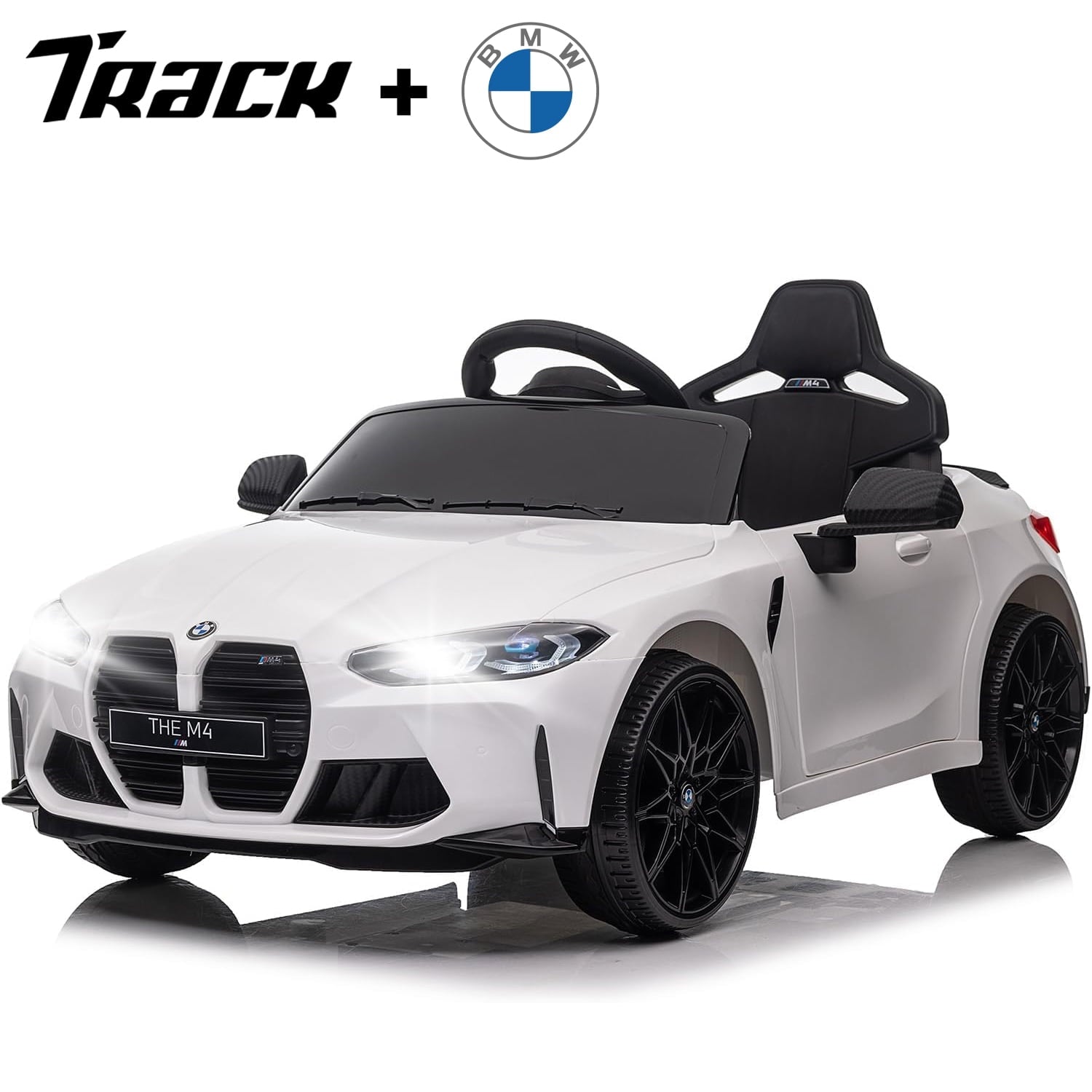 Track 7 12V Ride on Car, Licensed BMW M4 Electric Car, Kids Ride on Car with Remote Control, Bluetooth, Lights, Portable Handle, Red