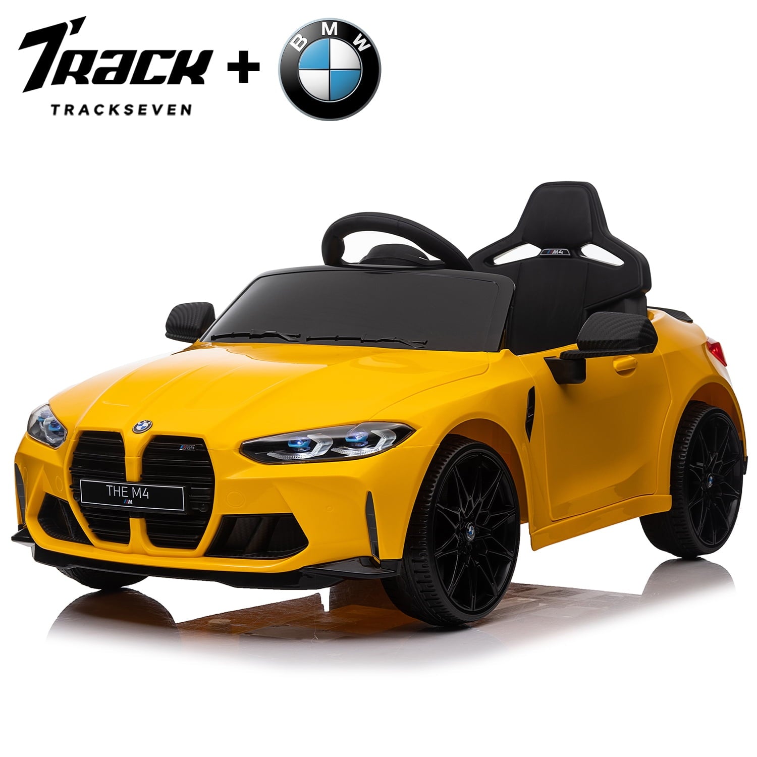 Track 7 12V Ride on Car, Licensed BMW M4 Electric Car, Kids Ride on Car with Remote Control, Bluetooth, Lights, Portable Handle, Black