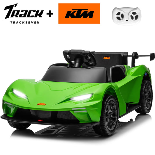 Track Seven 12V Ride on Car with Remote Control, Licensed KTM X-BOW GTXR Electric Car for Kids Age 3+, Music, Bluetooth, Lights, Green