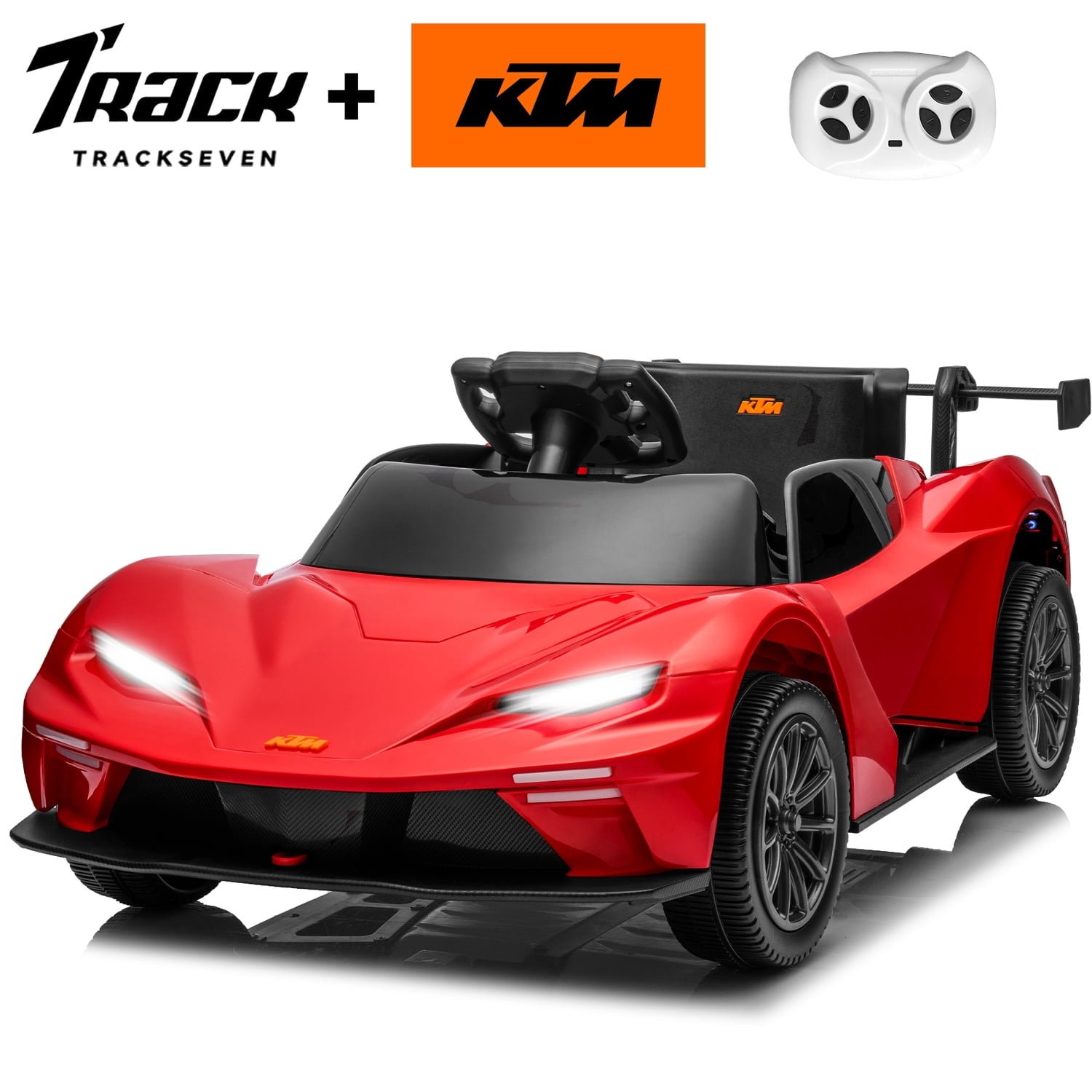 Track Seven 12V Ride on Car with Remote Control, Licensed KTM X-BOW GTXR Electric Car for Kids Age 3+, Music, Bluetooth, Lights, Green