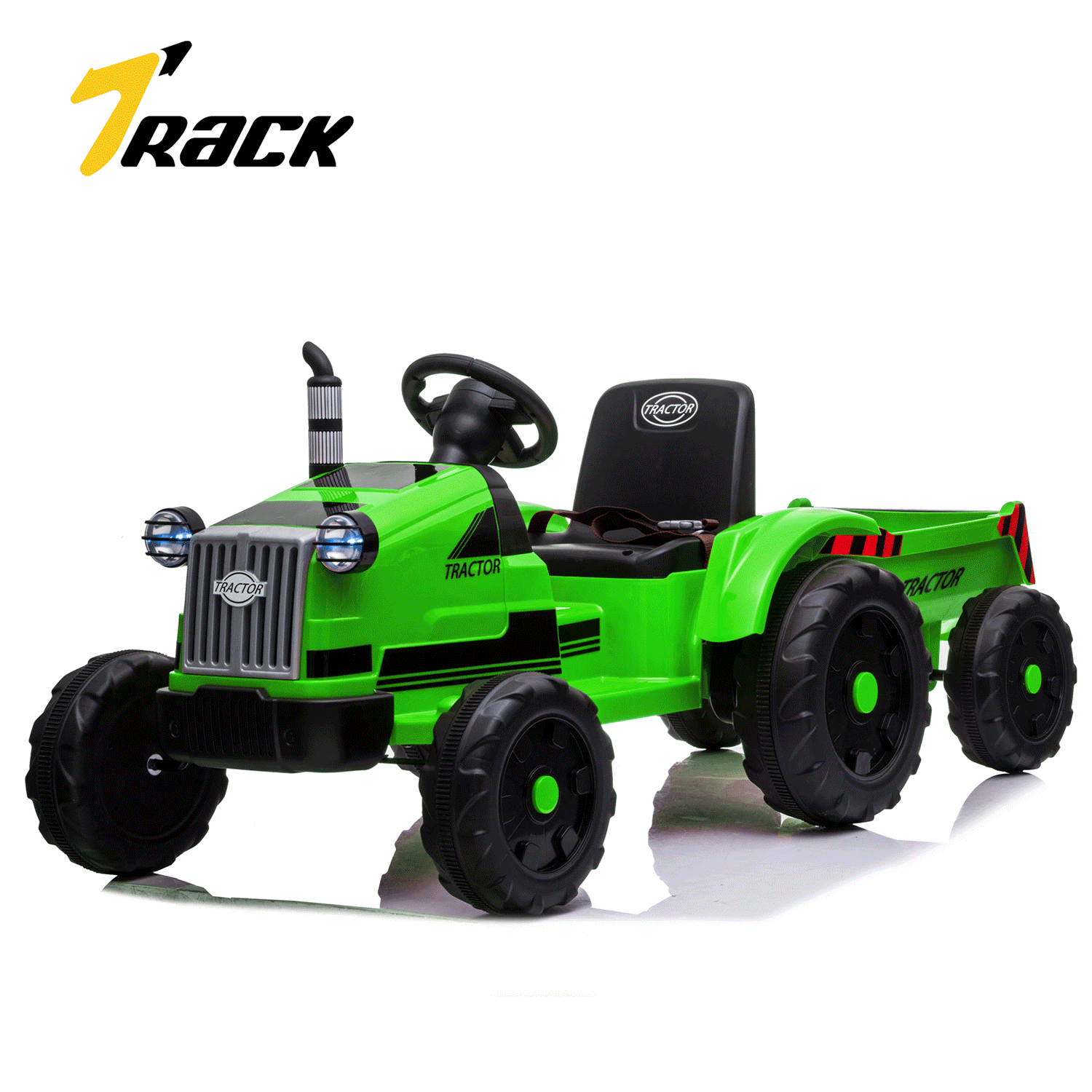 Track 7 12V Ride on Tractor with Trailer, 6-Wheel Electric Truck for Boys Girls, Kids Ride on Car with Remote Control, Music, Lights, Red