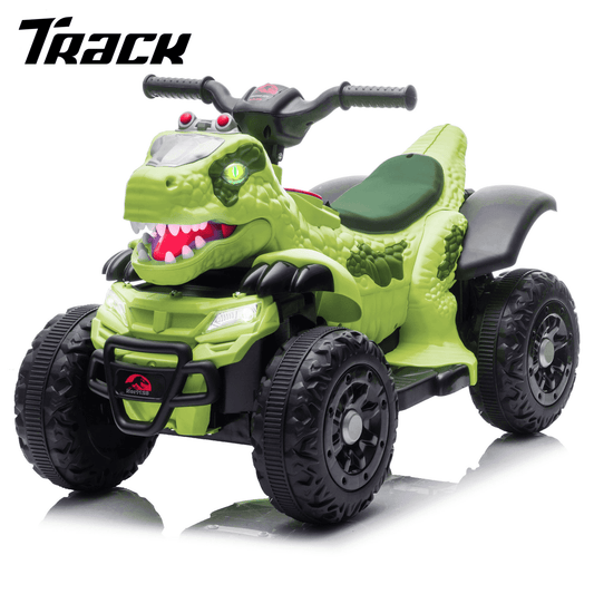 Track Seven 12v Ride-On Electric ATV, Dinosaur Shape Car, 2WD, Music, Bluetooth & Microphone, Power Display, Indoor& Outdoor Ride-On Toy for Boys Girls Age 2-5, Green