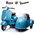 Track Seven 2-Seater Ride on Motorcycle, 12V Licensed Vespa Electric Motorcycle wth Side Car, 2-Seater Ride on Car, Music, Max Speed 4.8mph, Blue
