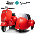 Track Seven 2-Seater Ride on Motorcycle, 12V Licensed Vespa Ride on Motorcycle wth Side Car, 2-Seater Ride on Car, Music, Max Speed 4.8mph, Red