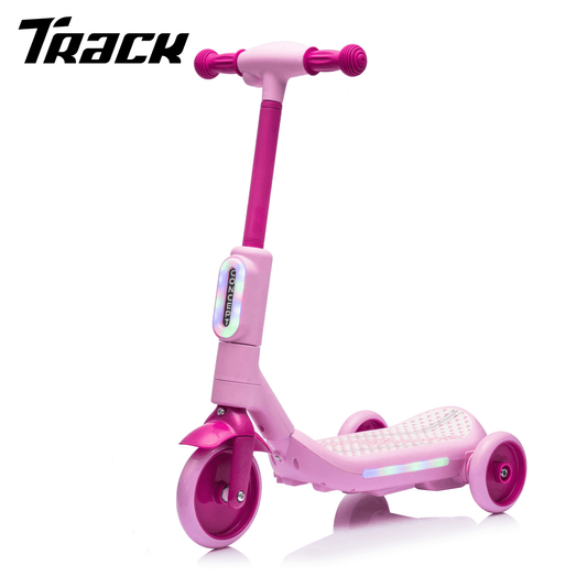 Track Seven Electric Scooter for Kids, 3 Wheels Kids Kick Scooter with Spray, LED Lights, PU Wheels, Wide Pedal, Music, Independent Light Switch, 6V Scooter for Boys Girls Toddlers Ages 3-6, Pink
