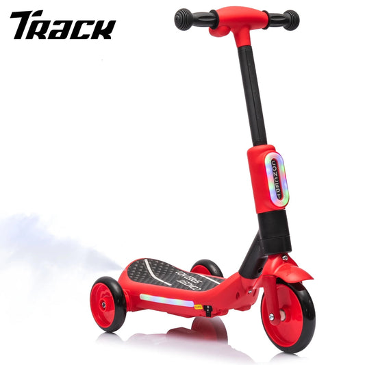 Track Seven Electric Scooter for Kids, 3 Wheels Kids Kick Scooter with Spray, LED Lights, PU Wheels, Wide Pedal, Music, Independent Light Switch, 6V Scooter for Boys Girls Toddlers Ages 3-6, Red