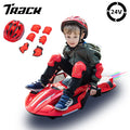 Track 7 24 V Ride on Car with Helmet, Knee Pads, Gloves, Devilfish Pattern Ride on Electric Scooter with Spray Function, Gravity Steering, Music, Hnadrails, Max Speed 6.84 mph, Red