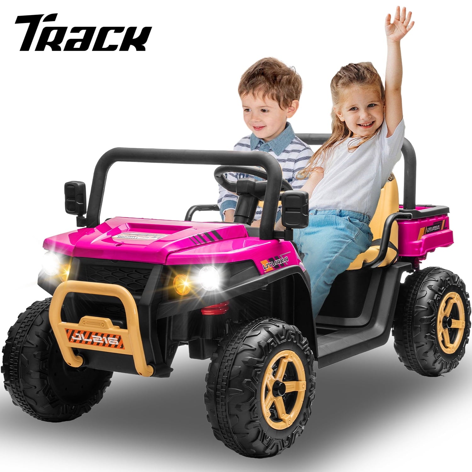 Track 7 24V 2 Seater Ride on Car, 25.79" Width Large Seat, 24V Ride On UTV w/Remote Control, Automatic Tipping Bucket, Bluetooth, Portable Handle, Electric Car Truck for Boys Girls Age 3+, Green