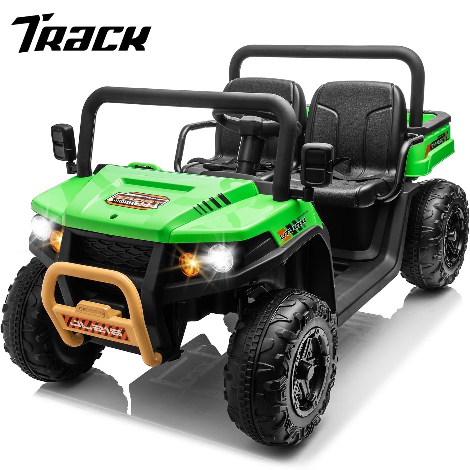 Track 7 24V 2 Seater Ride on Car, 25.79" Width Large Seat, 24V Ride On UTV w/Remote Control, Automatic Tipping Bucket, Bluetooth, Portable Handle, Electric Car Truck for Boys Girls Age 3+, Purple