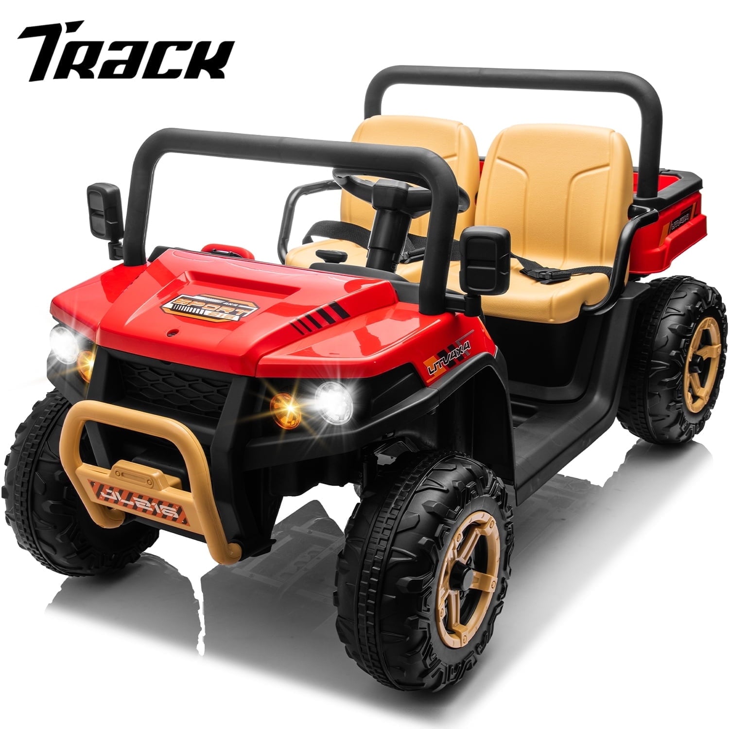 Track 7 24V 2 Seater Ride on Car, 25.79" Width Large Seat, 24V Ride On UTV w/Remote Control, Automatic Tipping Bucket, Bluetooth, Portable Handle, Electric Car Truck for Boys Girls Age 3+, Purple