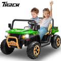 Track 7 24V 2 Seater Ride on Car, 25.79" Width Large Seat, 24V Ride On UTV w/Remote Control, Automatic Tipping Bucket, Bluetooth, Portable Handle, Electric Car Truck for Boys Girls Age 3+, Green