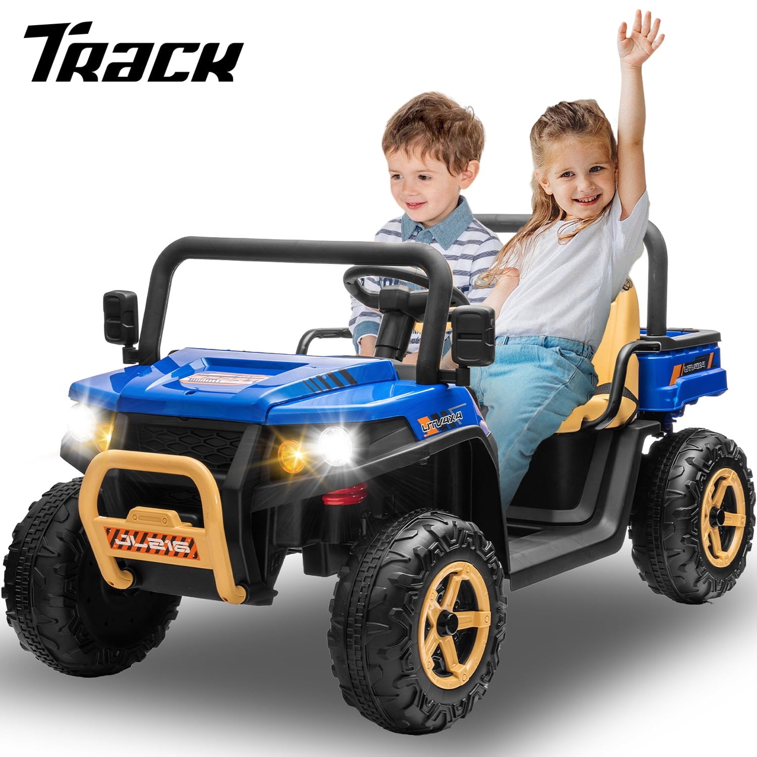 Track 7 24V 2 Seater Ride on Car, 25.79" Width Large Seat, 24V Ride On UTV w/Remote Control, Automatic Tipping Bucket, Bluetooth, Portable Handle, Electric Car Truck for Boys Girls Age 3+, Green