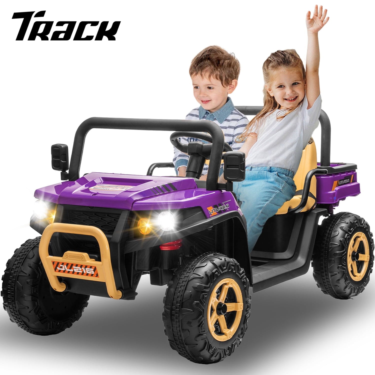 Track 7 24V 2 Seater Ride on Car, 25.79" Width Large Seat, 24V Ride On UTV w/Remote Control, Automatic Tipping Bucket, Bluetooth, Portable Handle, Electric Car Truck for Boys Girls Age 3+, Green