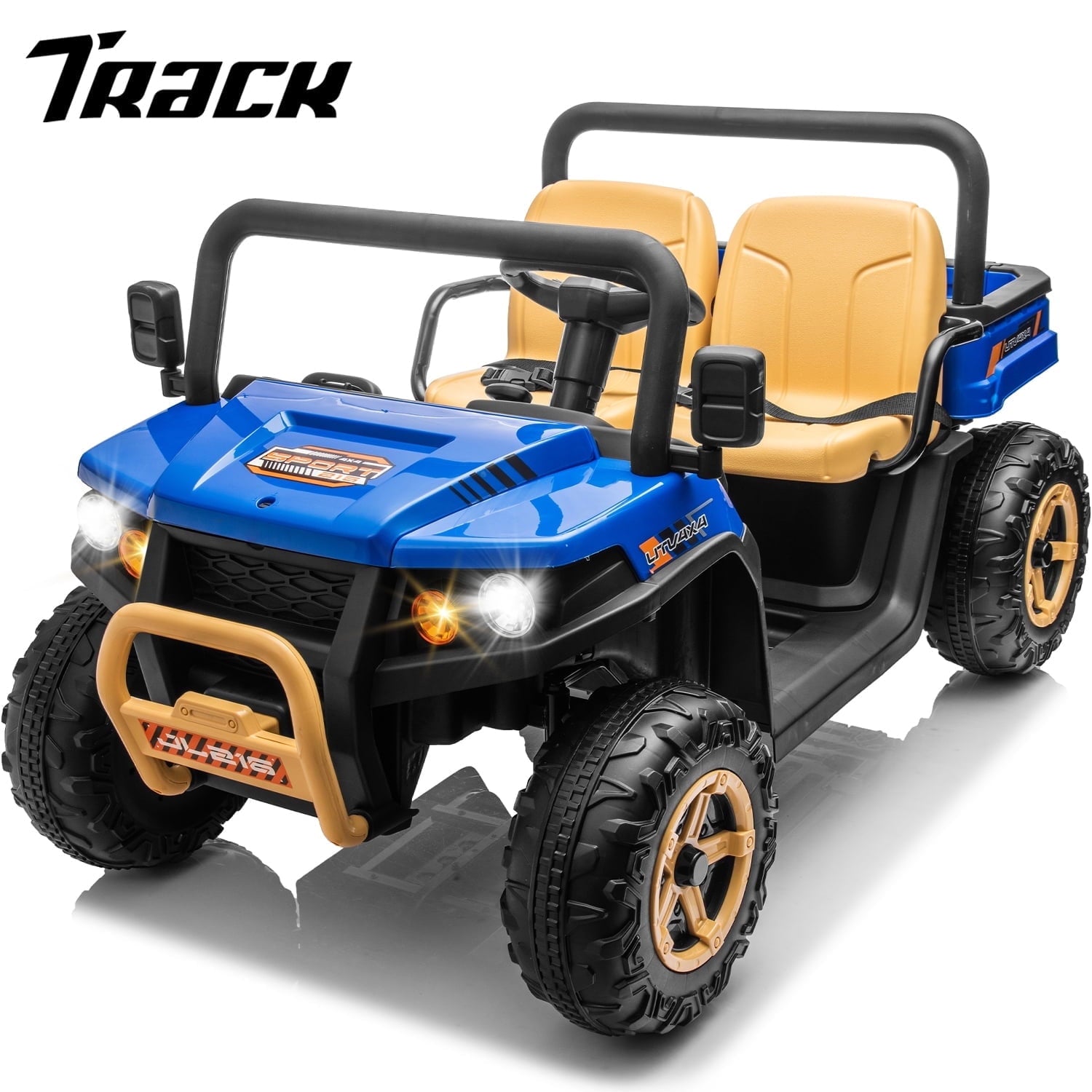 Track 7 24V 2 Seater Ride on Car, 25.79" Width Large Seat, 24V Ride On UTV w/Remote Control, Automatic Tipping Bucket, Bluetooth, Portable Handle, Electric Car Truck for Boys Girls Age 3+, Purple