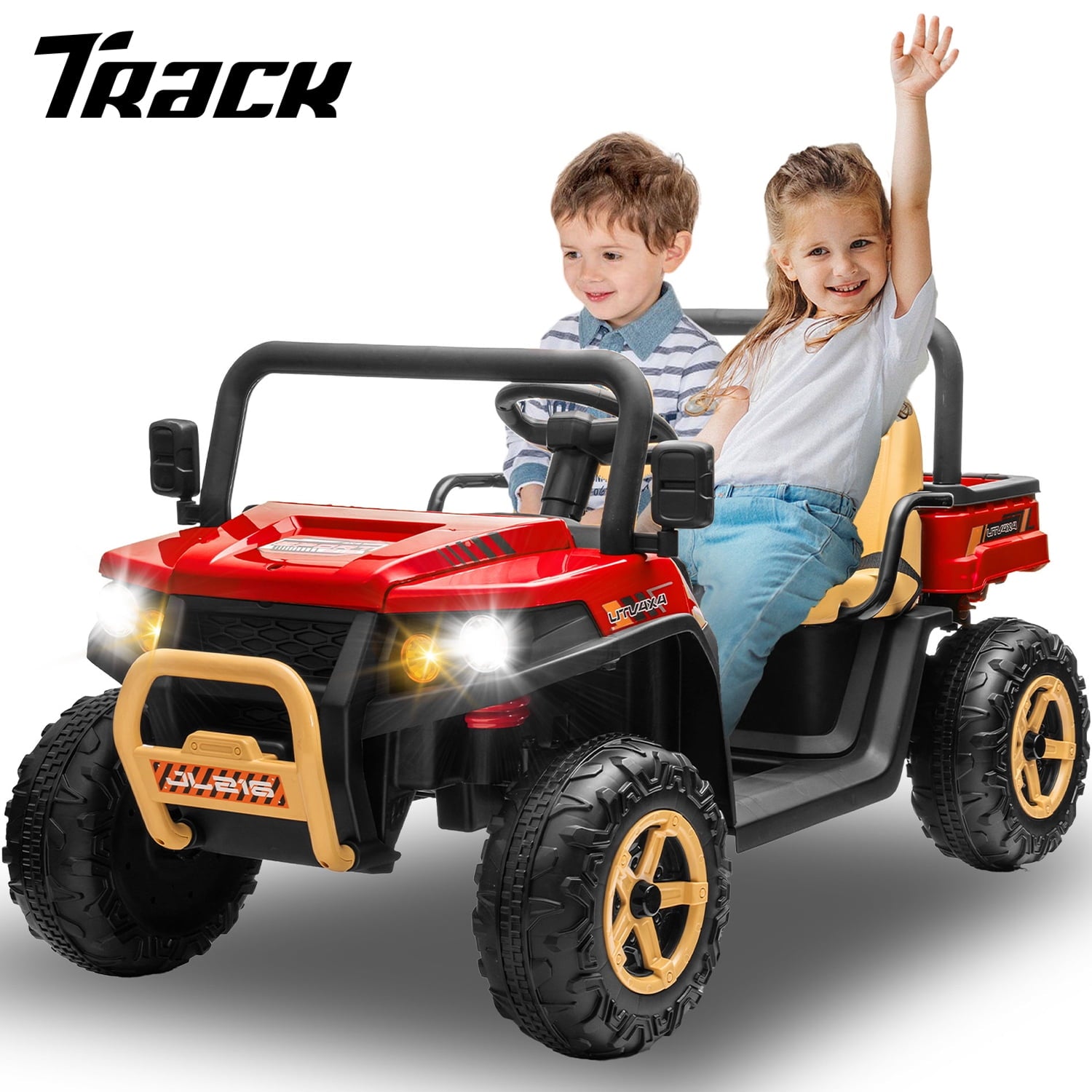 Track 7 24V 2 Seater Ride on Car, 25.79" Width Large Seat, 24V Ride On UTV w/Remote Control, Automatic Tipping Bucket, Bluetooth, Portable Handle, Electric Car Truck for Boys Girls Age 3+, Green