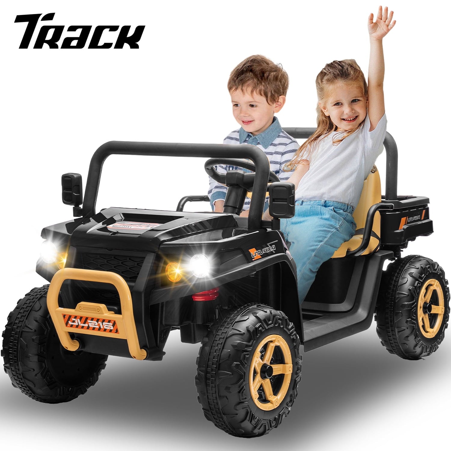 Track 7 24V 2 Seater Ride on Car, 25.79" Width Large Seat, 24V Ride On UTV w/Remote Control, Automatic Tipping Bucket, Bluetooth, Portable Handle, Electric Car Truck for Boys Girls Age 3+, Green