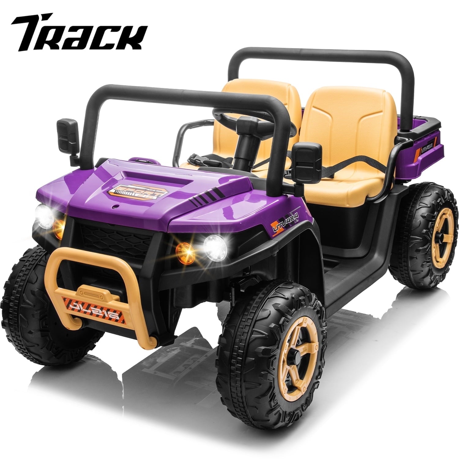 Track 7 24V 2 Seater Ride on Car, 25.79" Width Large Seat, 24V Ride On UTV w/Remote Control, Automatic Tipping Bucket, Bluetooth, Portable Handle, Electric Car Truck for Boys Girls Age 3+, Red