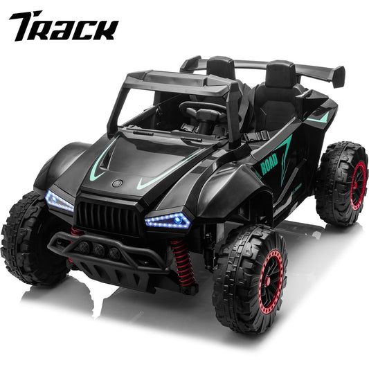 Track Seven 24V 2-Seater Ride on Car, Kids Electric Car with Remote Control, 20.4" Extra Width Seat, Bluetooth, Power Display, 24V Ride on Truck for Boys Girls Age 3+, Max Speed 6.21 mph, Black