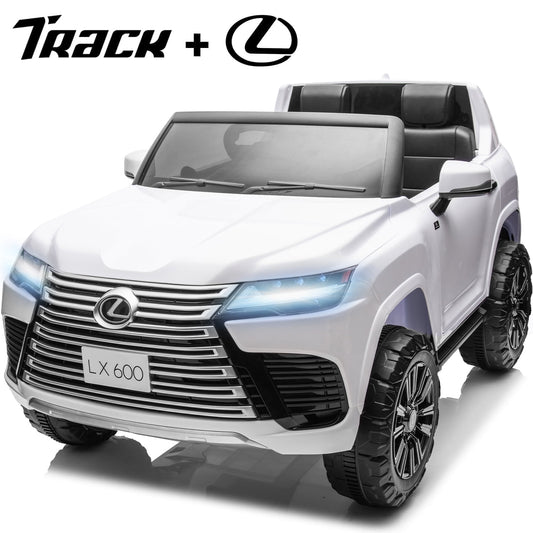 Track Seven 24V 2 Seater Ride on Car, Licensed LEXUS LX600 Electric Car with Remote, 20" Width Seat, Bluetooth, LED Lights, Key Start, Portable Handle, 24V Ride on for Boys Girls Age 3+, White